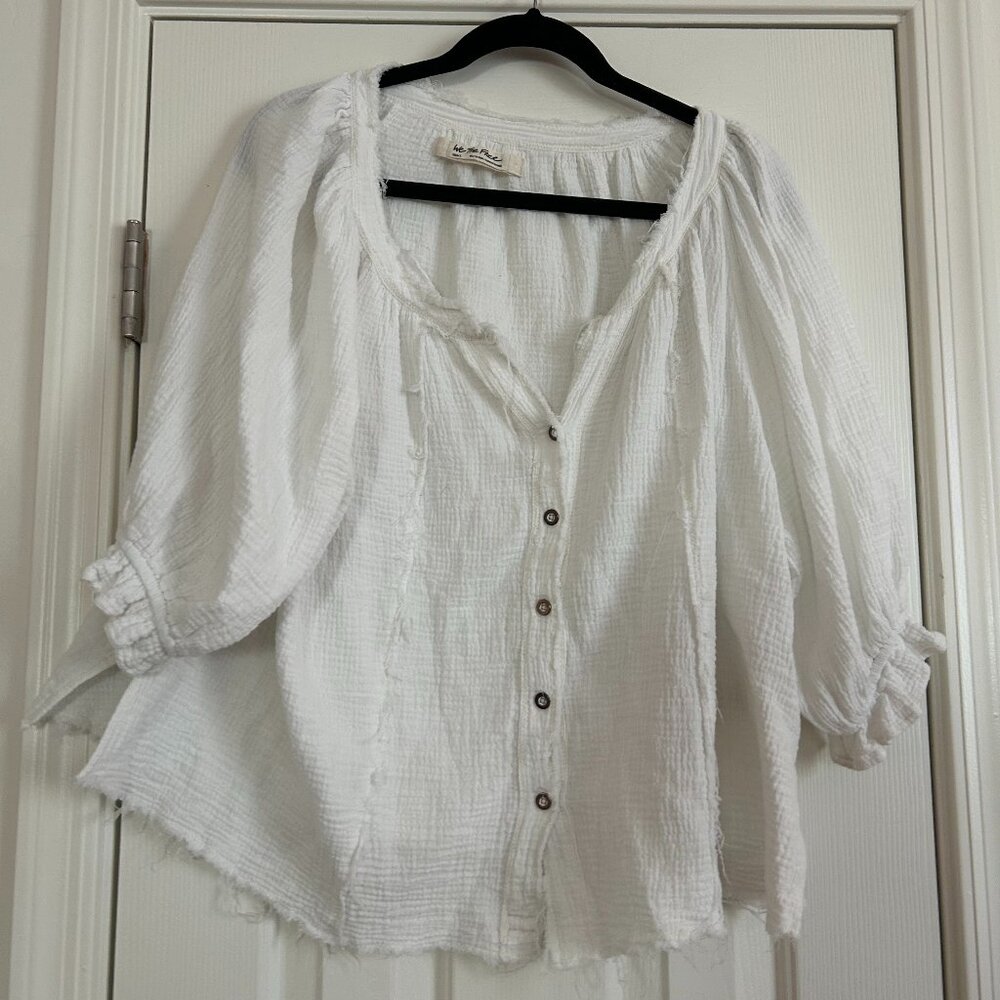 White We the Free button down top